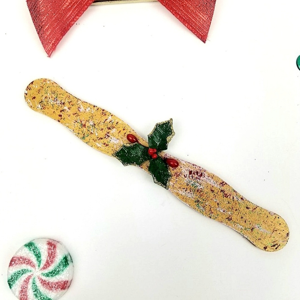 Christmas Fridge MAGNET wooden Golden paint Art decor Handmade holiday